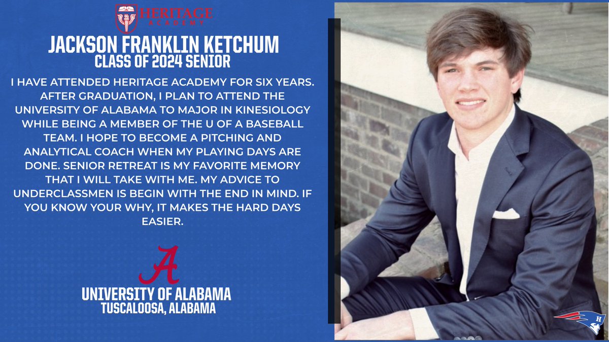 Heritage Academy 2024 Senior Spotlight: Jack Ketchum | #FAMILY The University of Alabama (@UofAlabama) / Alabama Baseball (@AlabamaBSB)