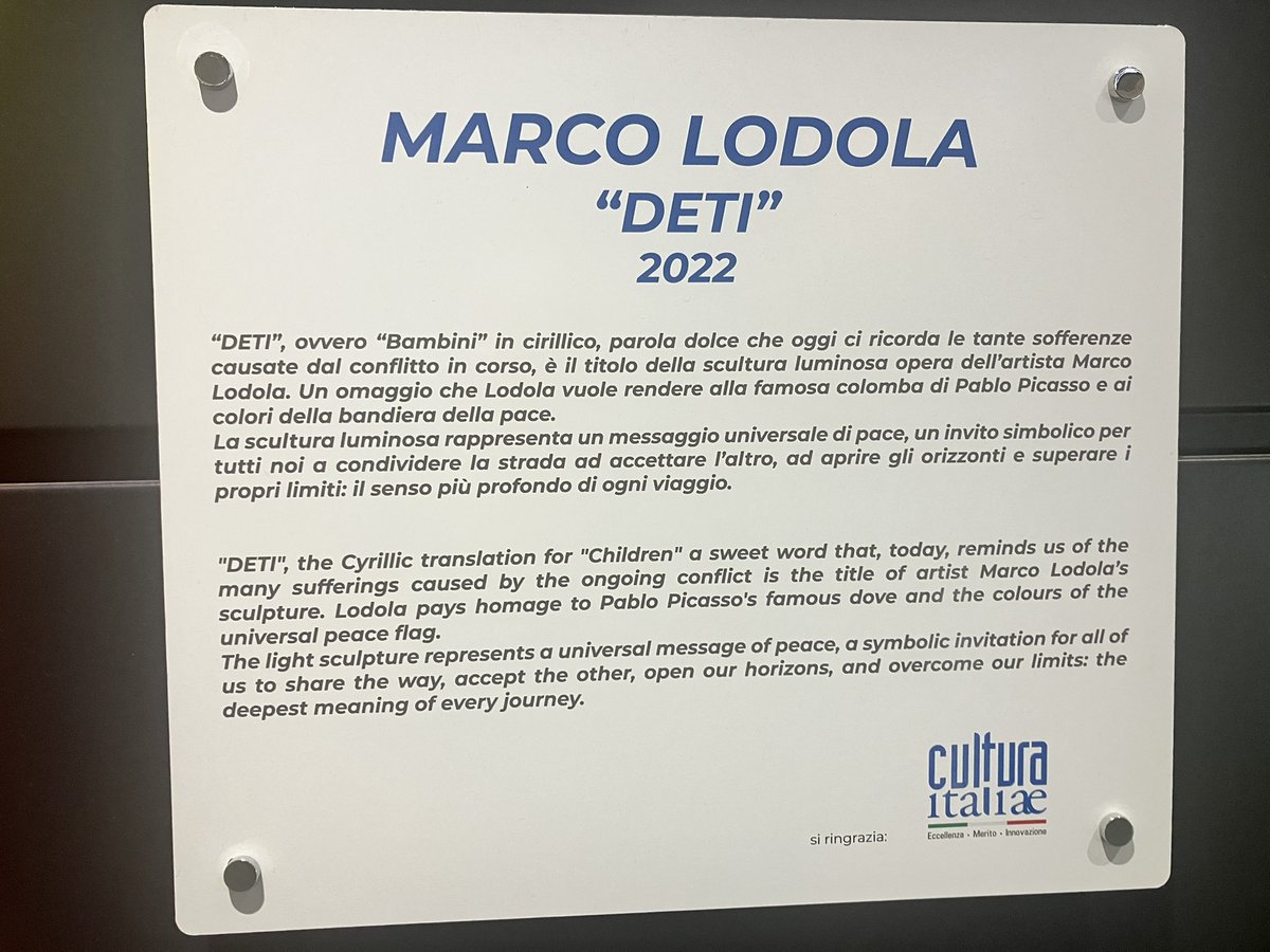 Rome is great but this “art installation” in Fiumicino airport is unacceptable. Hypocrisy, cowardice,disinformation. “Children” spelled in Russian, a vague mention of some conflict. No mention of the Russian war of aggression against Ukraine. A perfect example of hybrid war.