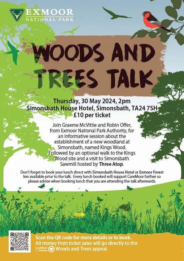 Join us for a 'Wood and Trees' Talk at the Simonsbath House Hotel (TA24 7SH) on Thursday May 30th at 2pm. £10pp. Further info & booking details below. #Exmoor @ExmoorNP @visitexmoor @GetOutsideSom @ThreeAtop @simonsbathhouse @FSimonsbath @VisitDulverton @VisitSomerset
