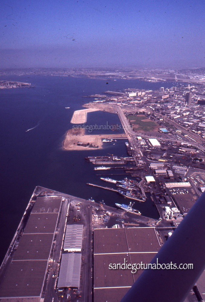 This is an aerial  view above 10th Avenue Terminal , looking at Campbell’s Shipyard in the 70’s. So much of the surrounding area has been developed and changed since. #SanDiego