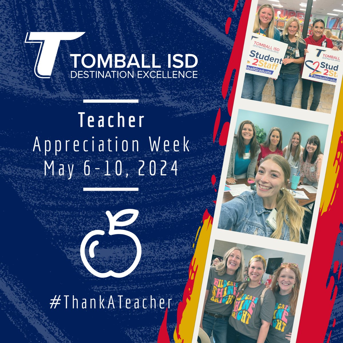 🍎 | Teacher Appreciation Week is coming up, May 6-10, & is always a special week. #ThankATeacher

We look forward to celebrating our teachers!

As we prepare, we need your help! Share in the link below why your teacher is the best! #DestinationExcellence

tomballisd.net/community/teac…