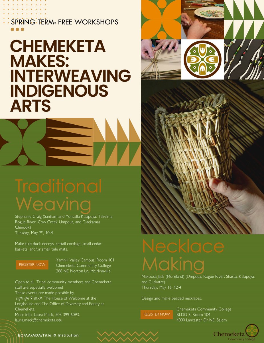 Indigenous Art at Chemeketa. Enroll early to ensure your spot!