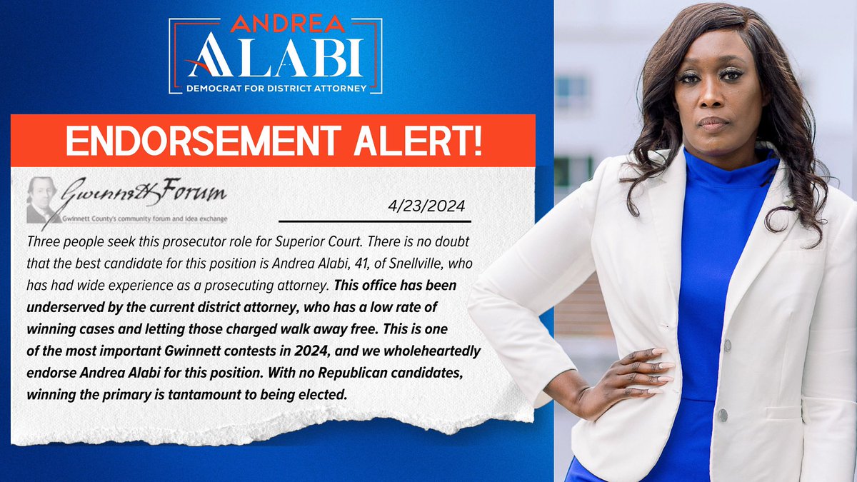 Endorsement Alert!🚨 I am honored to have my first endorsement from one of our local press organizations, the GwinnettForum, published by one of the longtime giants of the Atlanta press community, Elliott Brack. Get ready to vote, and share with your friends! #gapol #gwinnett