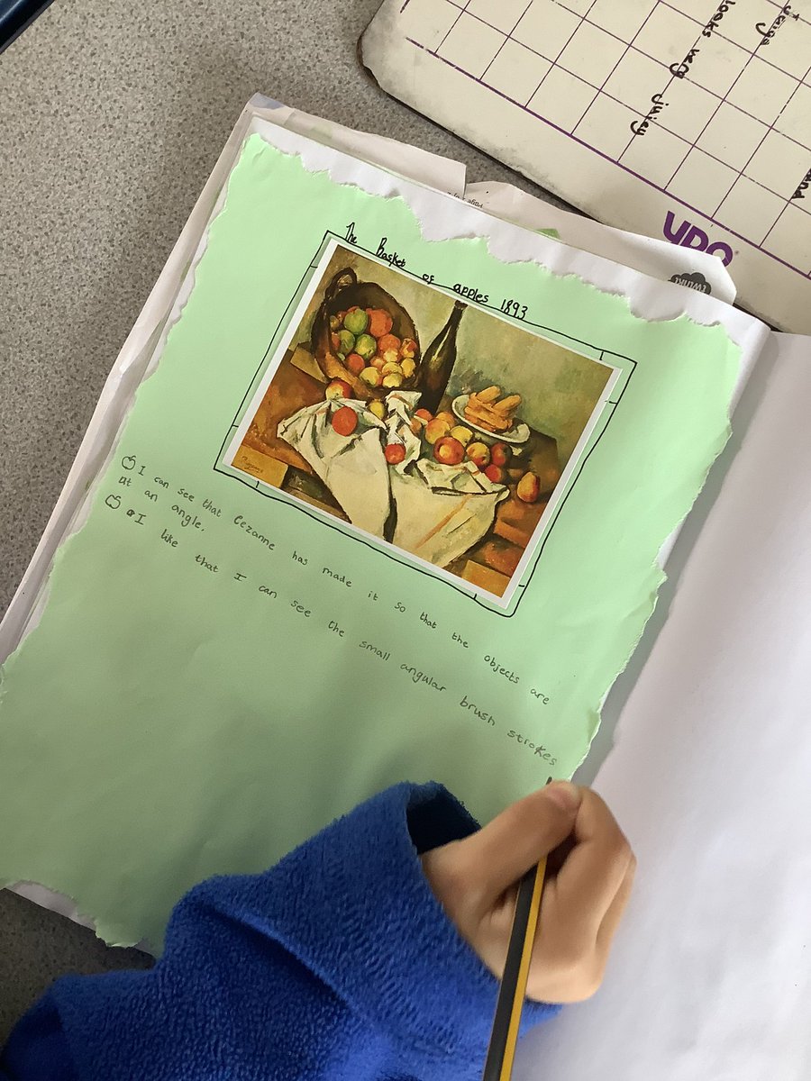 TCPSArtists's tweet photo. Fabulous analysis from @Y4Torrisholme who enjoyed zooming in and looking really closely at Cezanne’s ‘A Basket of Apples’ - super outcomes👏🏻. @TorrisholmeCPS @DBESchoolAdvice @NSEAD1 @GomersalArt @primaryartskill @reads_and_draws @theartcriminal https://t.co/nKZTdzMs1X