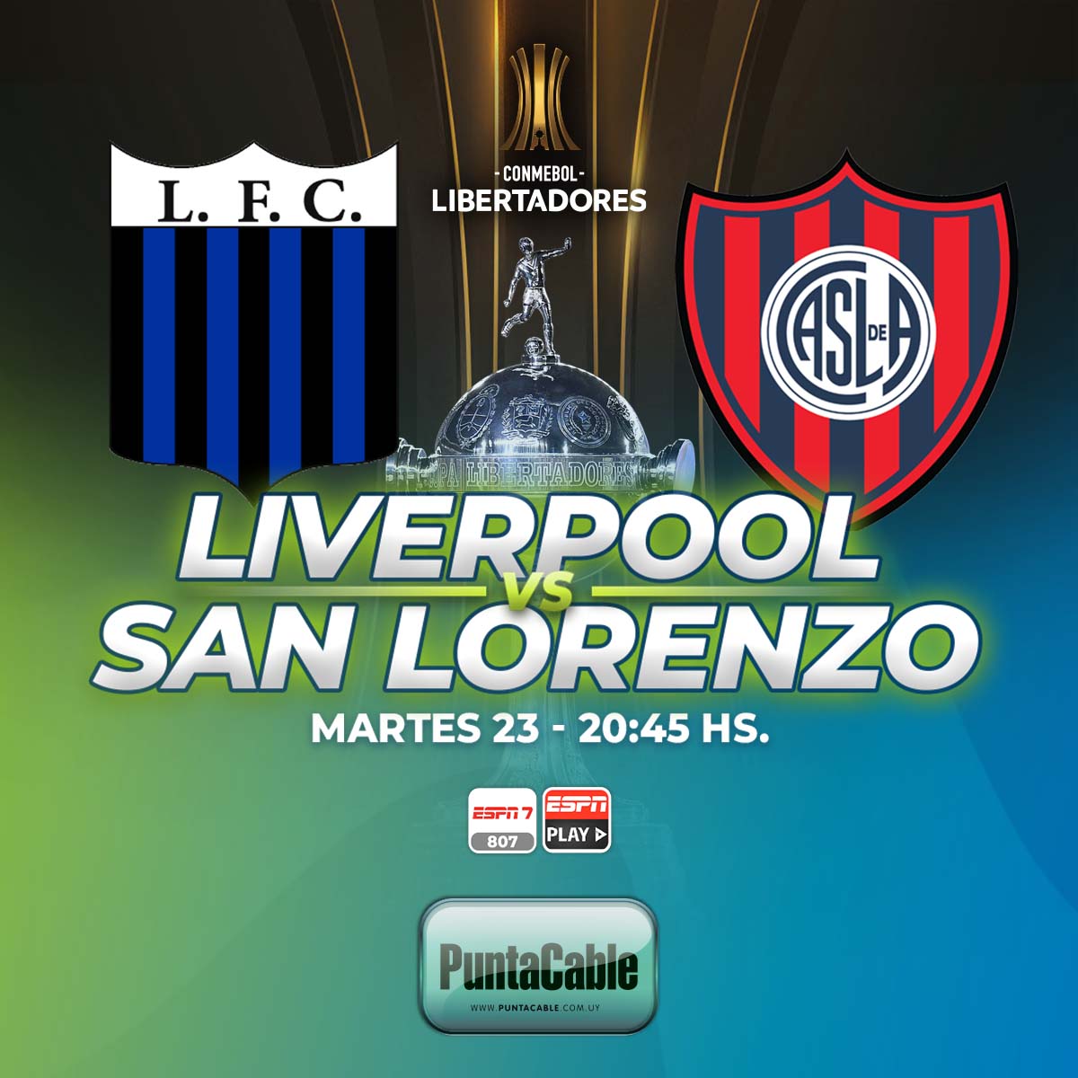 ⚽️¡Hoy martes 23, seguimos disfrutando de la  CONMEBOL LIBERTADORES!
LIVERPOOL VS. SAN LORENZO
Por #PuntaCable a través de #ESPN7 e #ESPNPlay