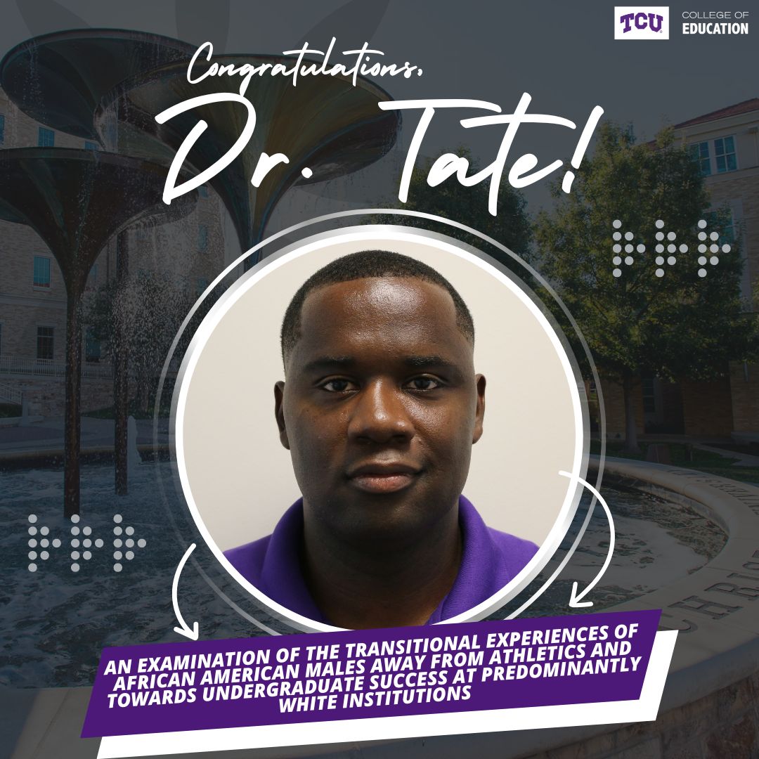 Please join us in congratulating Dr. Sheldon Tate on successfully defending his dissertation, "An Examination of the Transitional Experiences of African American Males Away From Athletics and Towards Undergraduate Success at Predominantly White Institutions." 🎉 #giveemHELtcu