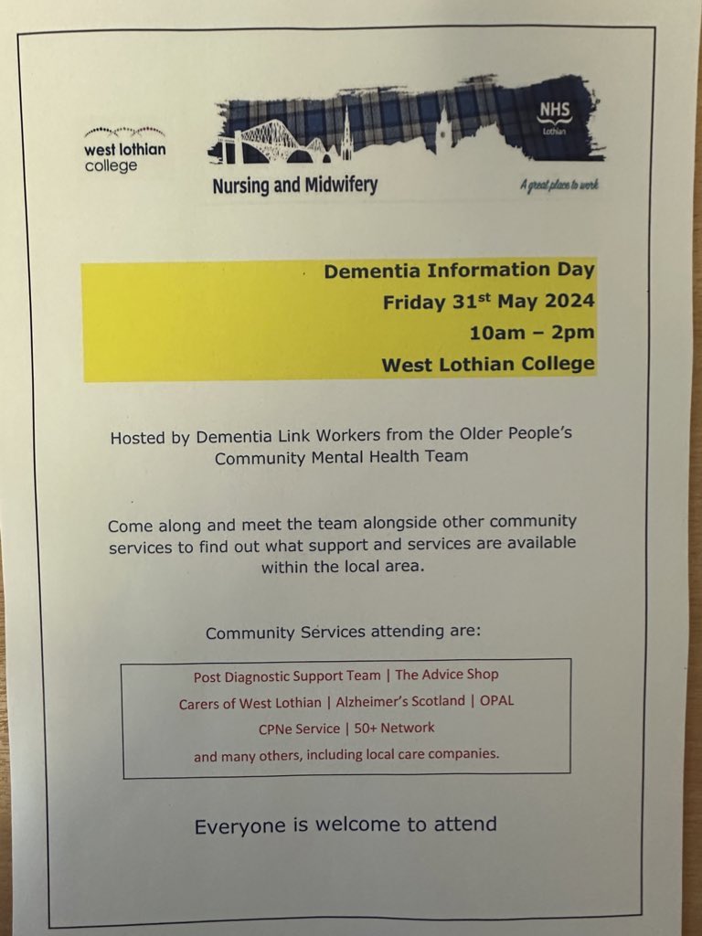 Fantastic event organised 30 community stalls attending. Everyone welcome to attend #pds #DAW #dementialinkworkers @WLMentalHealth @LindaYule3 @nhslothian @CarersWL @alzscot @WestLoCollege