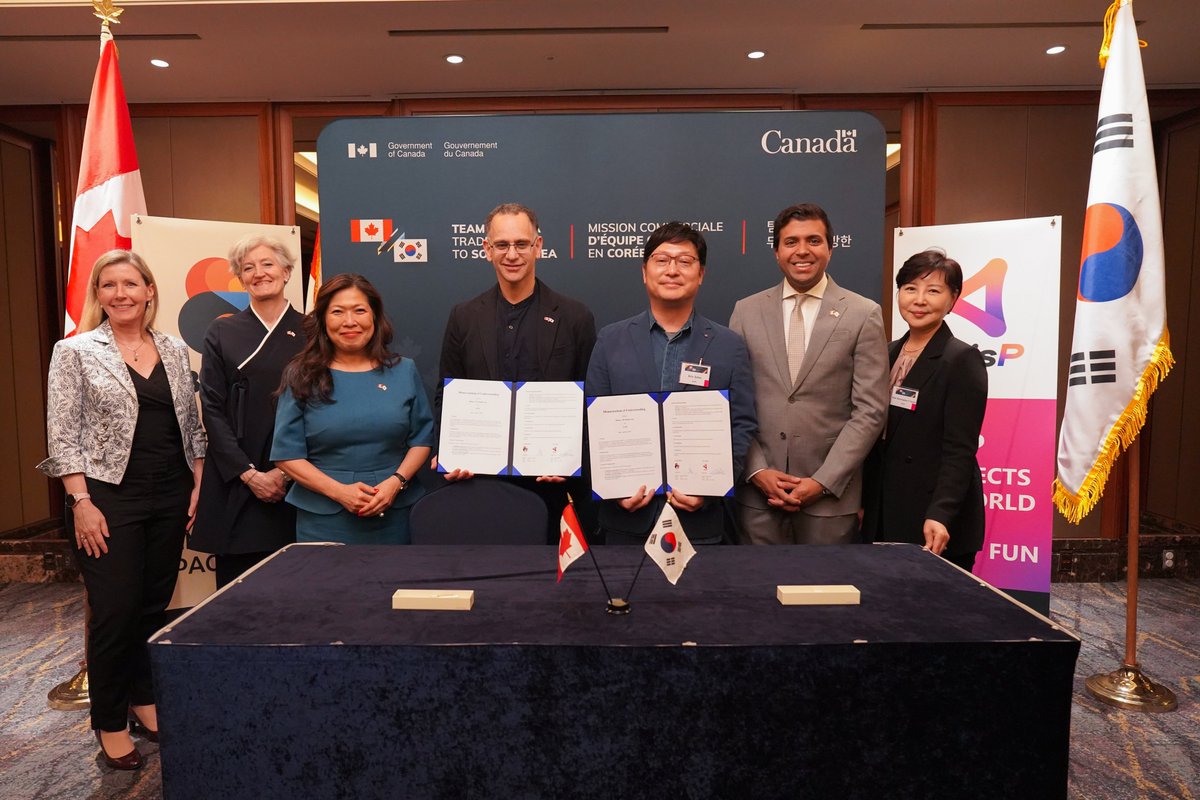 On the Team Canada Trade Mission to South Korea, Minister Ng saw 3 MOUs signed between Canadian and South Korean companies: TRIUM Environmental and BizData; Blimey VR Studios and XrisP; and Kanata Clean and GS Engineering and Construction. 🇨🇦🇰🇷