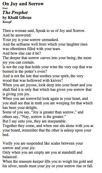 This poem. The balance of melancholia and light. The solace of #poetry #poetrytwitter On Joy and Sorrow. Khalil Gibran