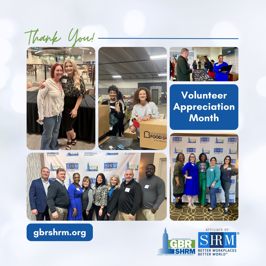 A huge thank you to our volunteers!
“I want to express my deepest appreciation for your incredible dedication and unwavering commitment to our shared mission for GBR SHRM.” Meagan West, President
#NationalVolunteersMonth #VolunteerWeek #HRProfessionals #SHRM