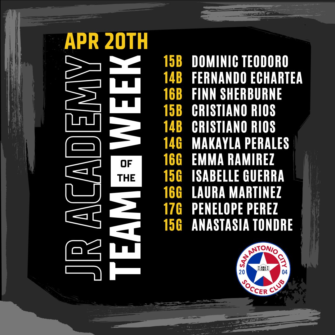 📢 #TOTW April 20th Check out our Jr Academy TOTW this past weekend! 🔥 #Protect210 #HeartTheCITY #SACityProud 🔵🔴