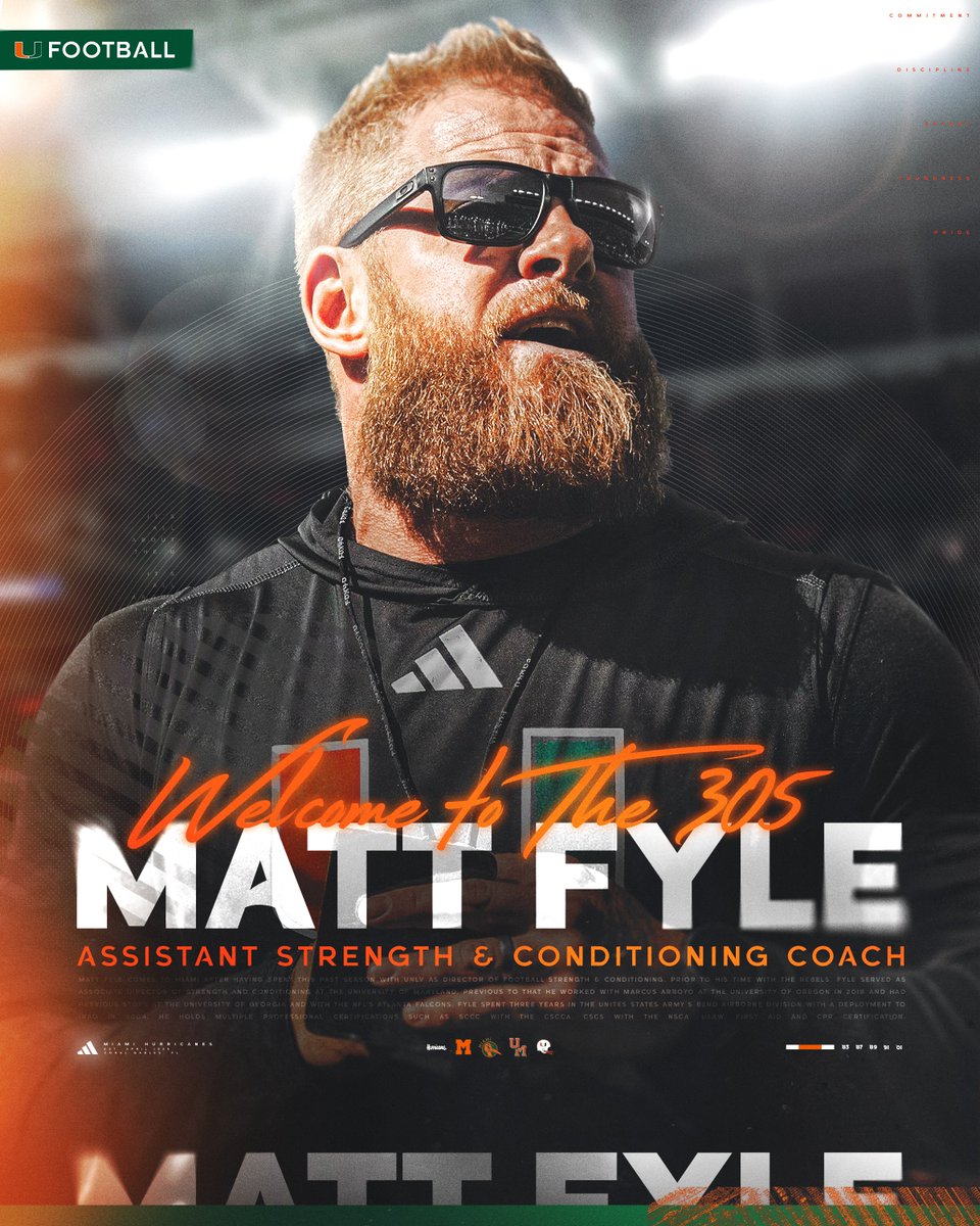 WELCOME TO MIAMI 🙌 Matt Fyle joins the Hurricanes family as an assistant strength and conditioning coach. #GoCanes