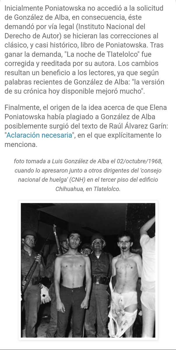 No hay que olvidar que @Eponiatowska nunca estuvo en Tlatelolco y que uso los testimonios de varios, incluidos los de Luis Gonzalez de Alba, para hacer su propia versión, bastante tergiversada.
Elena miente.