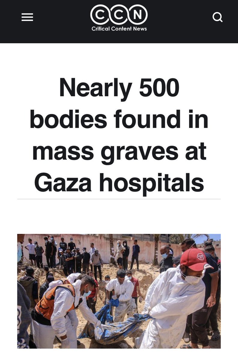 Nearly 500 bodies found in mass graves at multiple hospitals in Gaza. The bodies included ELDERLY women and CHILDREN. We are witnessing a genocide in real time and the media is focused on vilifying peaceful student protests. #Gaza #GazaHolocaust