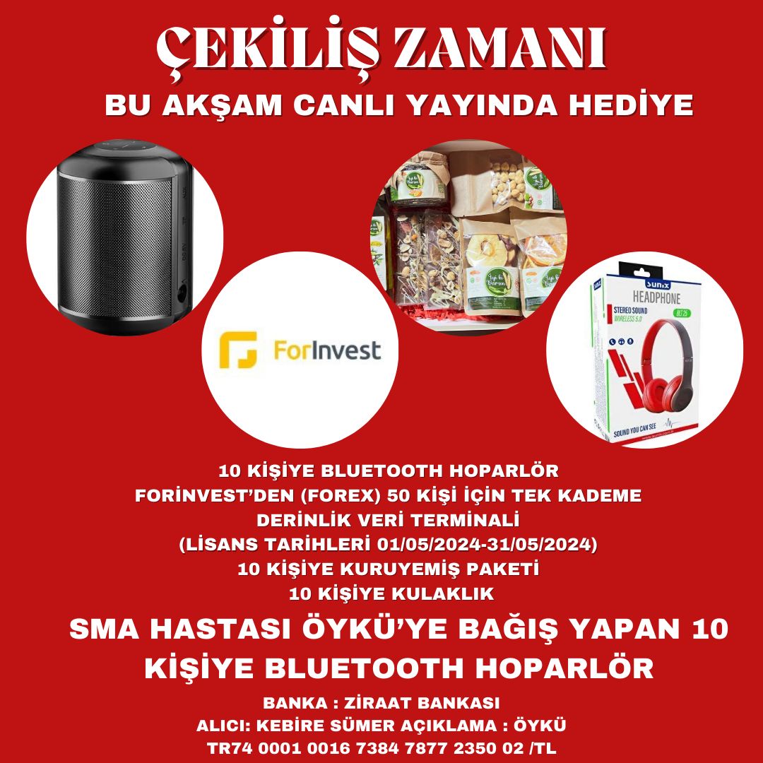 Bu gece 10 TL bile bağış yaparsanız, Aşağıdaki hediyelerden kazanma şansınız olacak. Dekontlarınızı @smaoyku hesabına yollamanız yeterli. 200 TL ve üzeri bağış yapanlara ise kısada % 50 kazandırma potansiyeli olan 5 hisse paylaşılacaktır. Bu hisselerin listesi de size @smaoyku