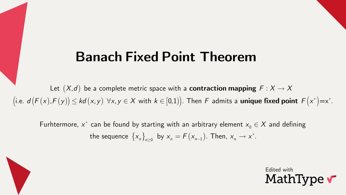 Stefan Banach formalized the notion of complete normed space, now known as Banach space. Amongst theorems that bear his name is the Fixed Point Theorem, fundamental in #FunctionalAnalysis and #DifferentialEquations .

#MathType #math #mathfacts