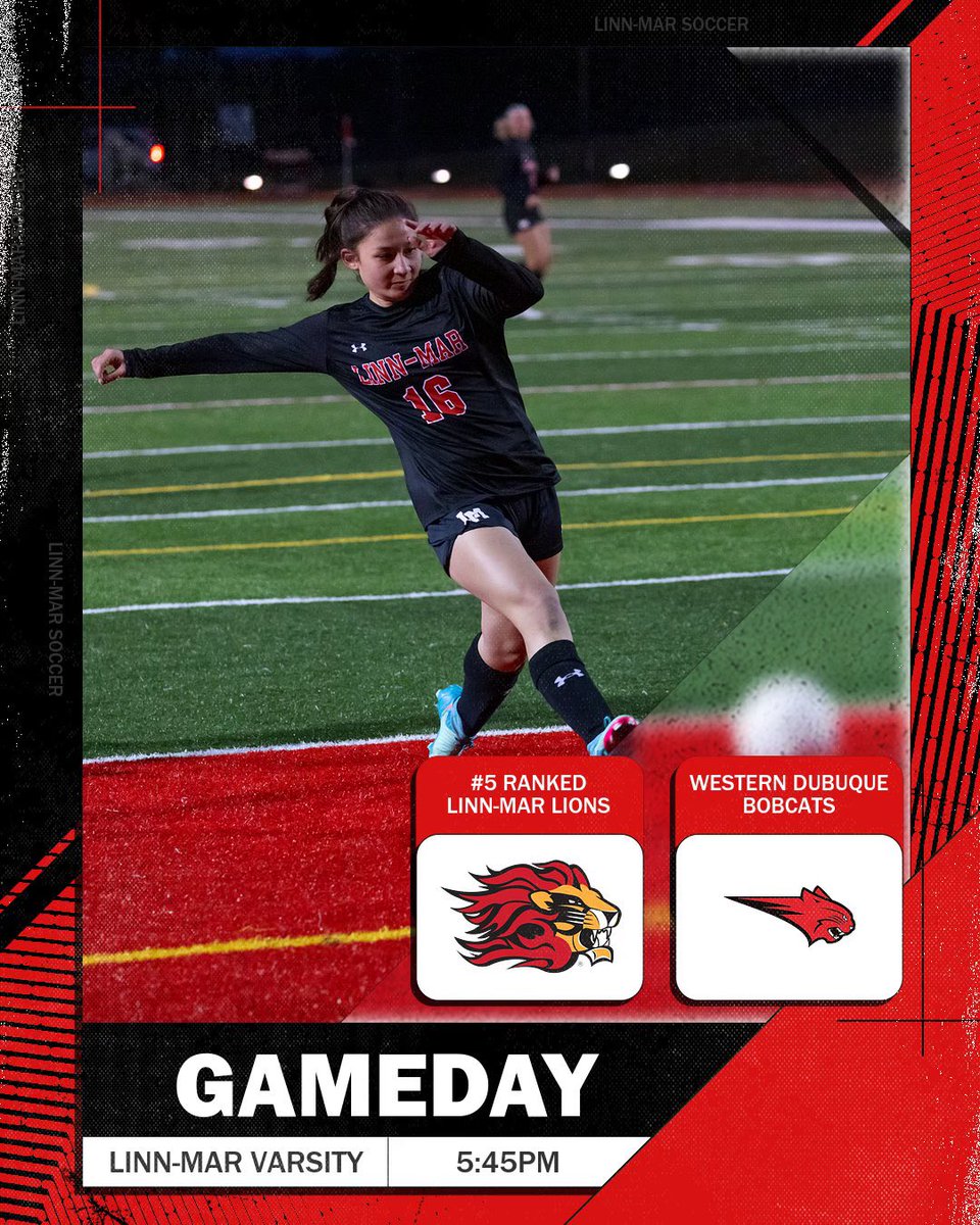 🚨 Game Day Alert! 🚨

Come witness the action as your #5 ranked Varsity Linn-Mar Lions face off against the Western Dubuque Bobcats tonight at 5:45 PM in your home stadium! 🦁

See you there! 🙌🏼 ⚽
