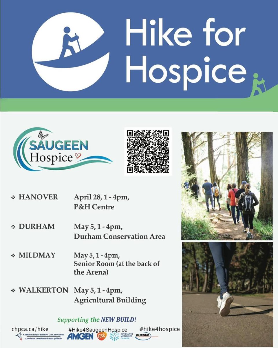 Across Canada, #Hike4Hospice events are kicking off — like these ones in support of Saugeen Hospice. Want to support your local hospice? Connect with them to confirm the event date or loom.ly/x7ClMWo to find a location near you.