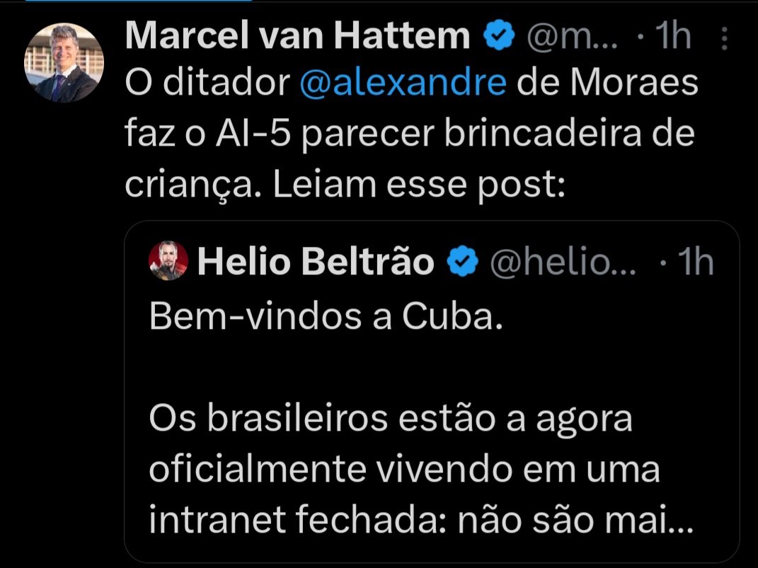 Para o deputado Marcel Van Hatten, impedir que criminosos foragidos propaguem mentiras e Fake News é pior que o AI-5 que consistia em ➡️Fechar o Congresso Nacional, as Assembleias Legislativas e as Câmaras de Vereadores ➡️Intervenção federal em estados e municípios ➡️Cassação