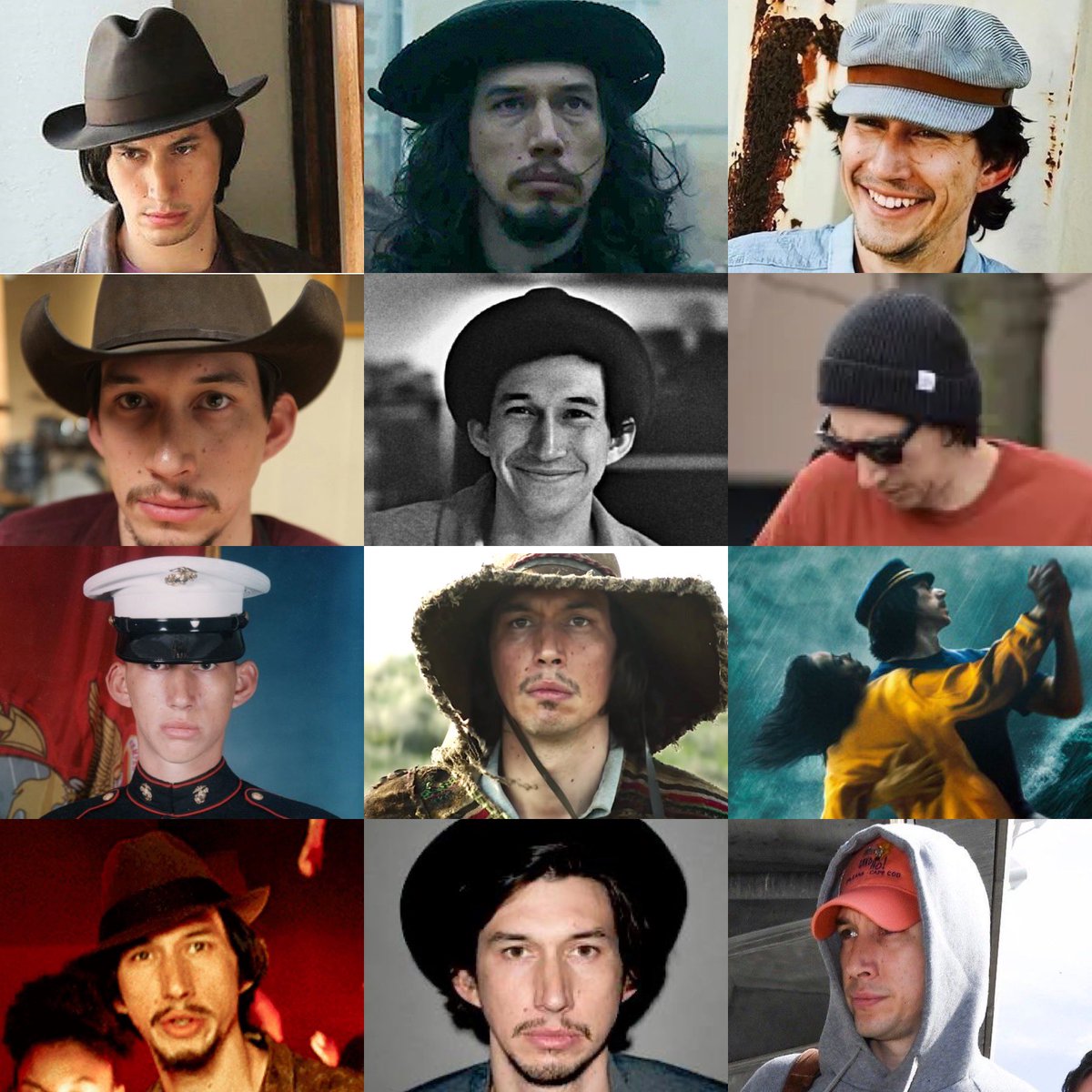 Latest in the series of photos I like to arrange - Adam Driver in hats 🧢 

A mini 🧵 

First up - a little bit of everything
