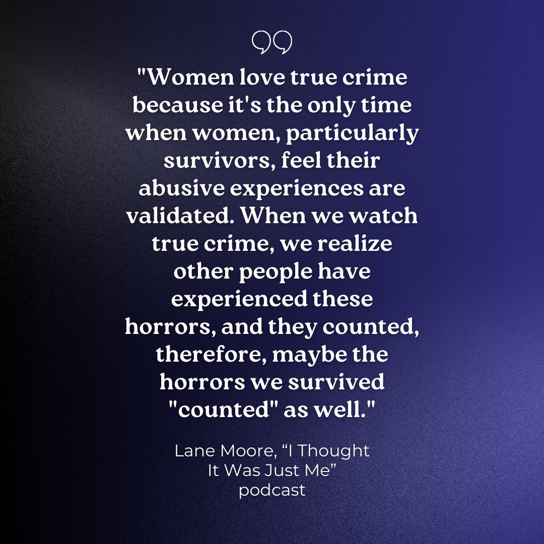 Women get criticized so often for loving true crime, but I think this is why so many women/survivors like it. So if you need a deep dive into why we watch true crime, and maybe even hate it at times, this week's podcast is very much for you.💜Patreon.com/LaneMoore