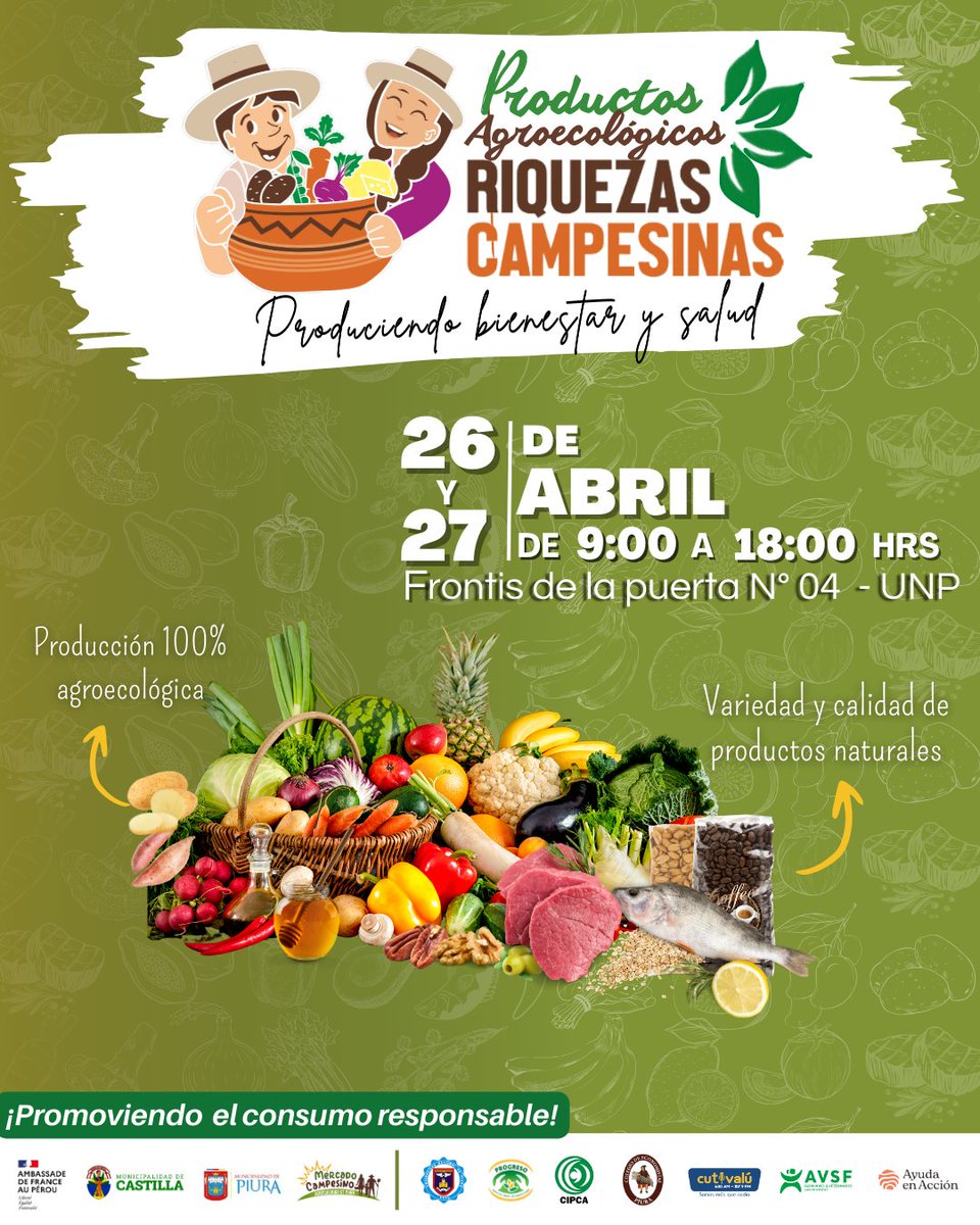 CIPCAPIURAPERU's tweet image. 📌𝗙𝗲𝗿𝗶𝗮 𝗔𝗴𝗿𝗼𝗲𝗰𝗼𝗹𝗼́𝗴𝗶𝗰𝗮 𝗥𝗶𝗾𝘂𝗲𝘇𝗮𝘀 𝗖𝗮𝗺𝗽𝗲𝘀𝗶𝗻𝗮𝘀🌳🍊🍌
✅Este viernes 26 y sábado 27 de abril en los exteriores de la Universidad Nacional de Piura.
✅Participación de más de 30 productores del Alto, Bajo y Medio Piura. 
¡𝐓𝐄 𝐄𝐒𝐏𝐄𝐑𝐀𝐌𝐎𝐒❗