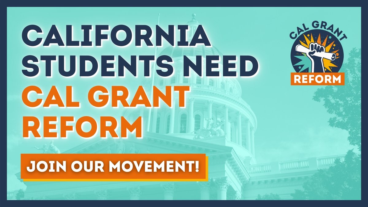 Say it with us: CA students deserve #CalGrantReform! 📣🎓 Learn why students, advocates, & many others are coming together to ask #CALeg to help thousands of low-income CA students achieve their #HigherEd goals by reforming #CalGrant.

💡Get more info at: fixfinancialaid.org/cal-grant-refo…