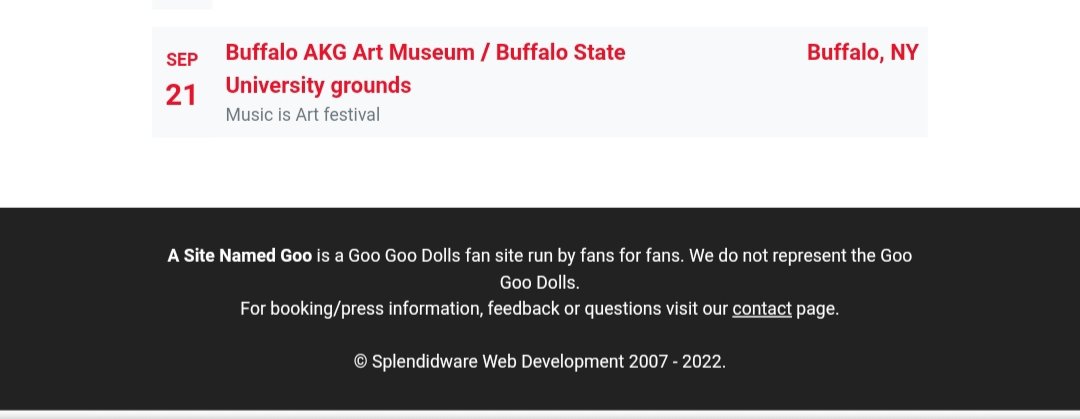 According to GOOs fanpage 'asitenamedgoo.com', the GooGoo Dolls @googoodolls will be playing🎸🎶 in Buffalo (09/21/2024) at the 'Music is Art Festival'!🥳 Until now, it's not listed on the GOOs official tour schedule.🤔