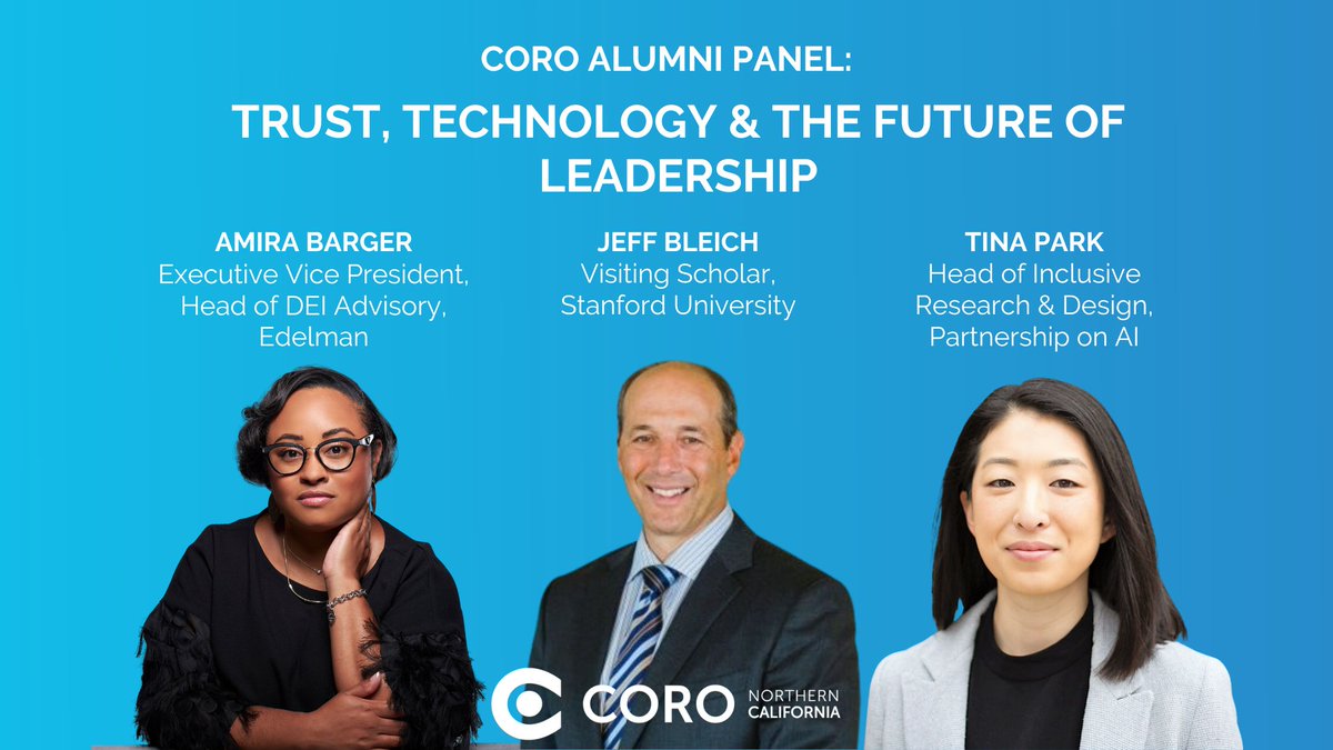 Don't miss out on our Coro alumni panel this Saturday's Spring Gathering 🌟 

Join Amira Barger, Jeff Bleich, and Tina Park as they discuss the impact of technology on trust in institutions, and the future of leadership. 

Tickets on sale now! bit.ly/3vrYRtJ