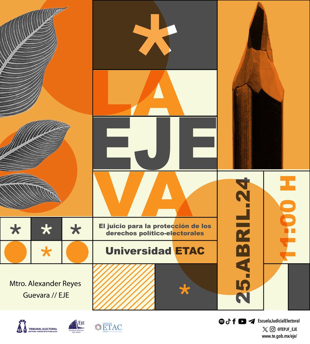 #LaEJEva

Vamos a platicar de la protección de los derechos político-electorales de la ciudadanía mañana desde la Universidad <a href="/Etac/">ETAC</a> 

¡Acompáñanos!

▪️ <a href="/AxlGatoCohete/">Alexander Reyes</a>
