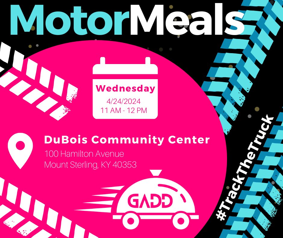 How about a mid-week lunch date with #MotorMeals?! We’ll be parked at the DuBois Community Center from 11 to noon tomorrow, seniors! #TrackTheTruck