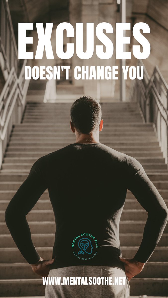 Too many excuses? It will just keep you away from getting that chance for a happier, healthier life. 

Start with a reason to move forward with us and make a change today!
#excusesnomore
#tuesdaytherapy 
#integrativepsychiatry
#mentalwellness 
#MentalHealthSupport
#telehealth