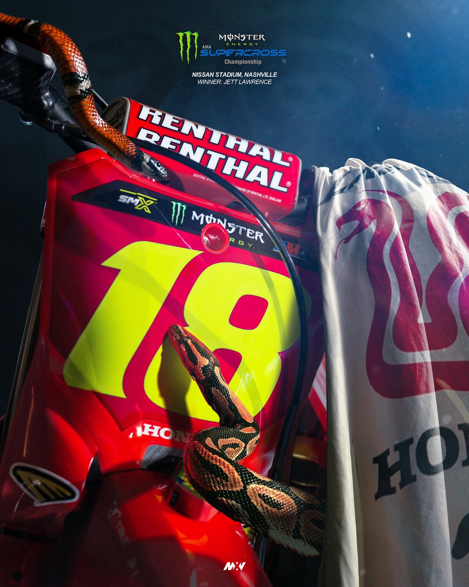 MXVisuals365's tweet photo. A victory in Nashville was a venomous strike from @jettson18_ ๐ He reclaims the solo red plate with 3 rounds to go!
What do you think of this edit? Something different for Jettโs Slash collab jersey ๐ค๐ผ
Edit by: @mxvisuals365
#MXVisuals https://t.co/M6UqQYHhvq