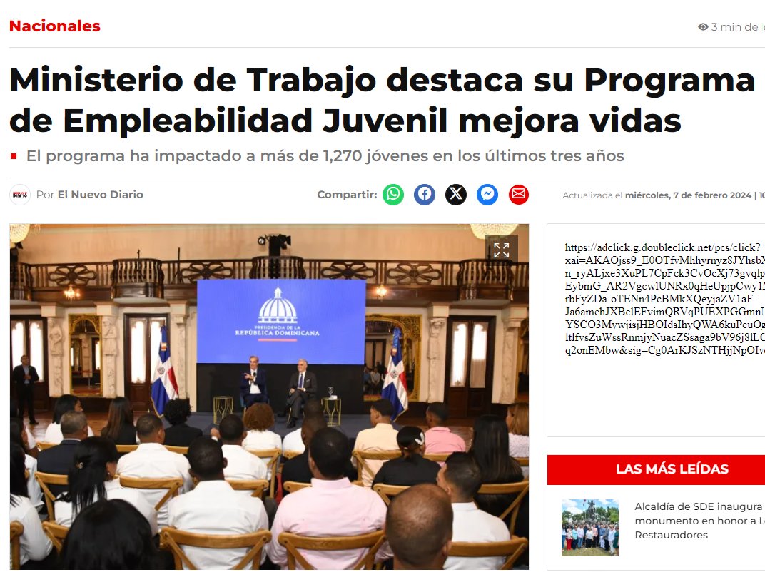 Le doy mi voto a quien se preocupa por la juventud , miren este programa de empleabilidad. No tengo duda de que Abinader se ha ganado el título de mejor presidente y pronto podrá hacer mucho desde el Ministerio de Educación #SeguimosUnidosConLuis 
elnuevodiario.com.do/ministerio-de-…