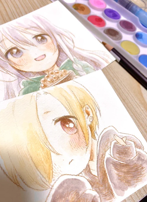 気軽に水彩やりたくて試しに100均の絵の具買ってみたんだけどなかなかよき 