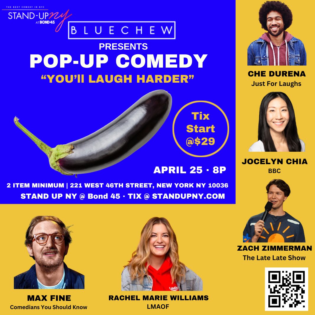 This Thursday with <a href="/BlueChew/">BlueChew</a>! 🍆 Use promo code 'laughharder' for 25% off your tickets: standupny.com/upcoming-shows…