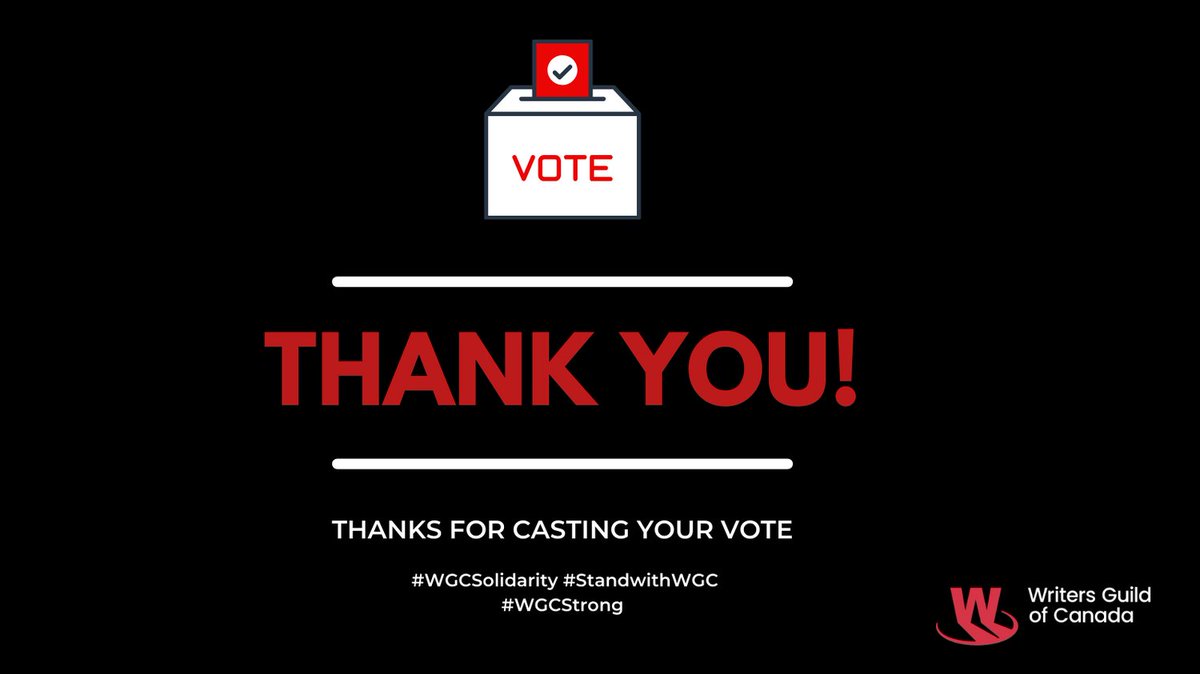 🎉 Thank you to all WGC members who participated in the strike authorization vote! 🗳️ Voting closed at 3 pm ET on April 23. Stay tuned for results! 💪 #WGCSolidarity #StandwithWGC #WGCStrong