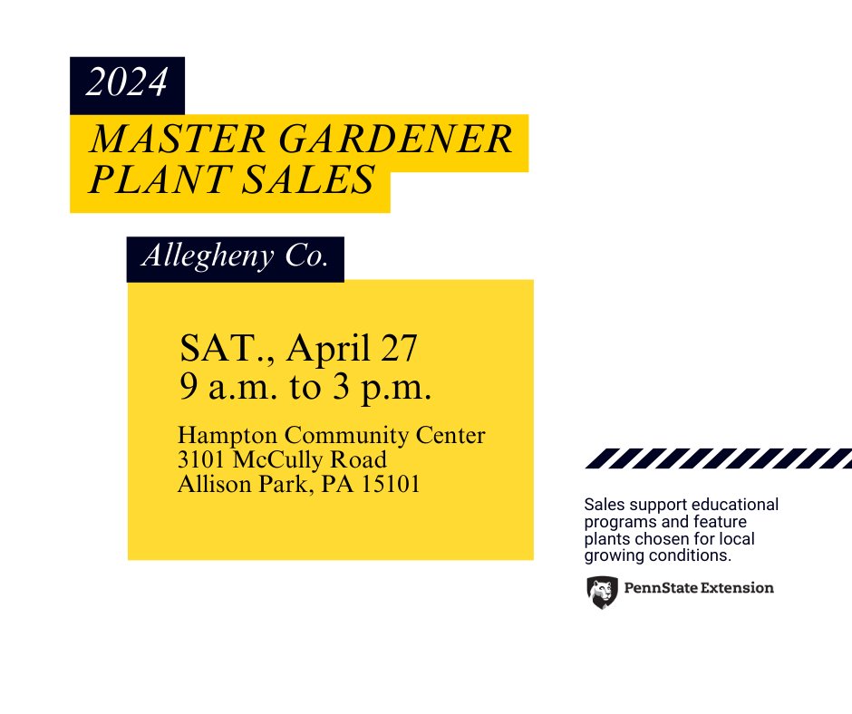 ATTN: Allegheny County There's a plant sale you won't want to miss on Saturday! 🌱 These statewide sales support Master Gardener educational programs and feature plants chosen for local growing conditions. See attached for details. We hope to see you there.