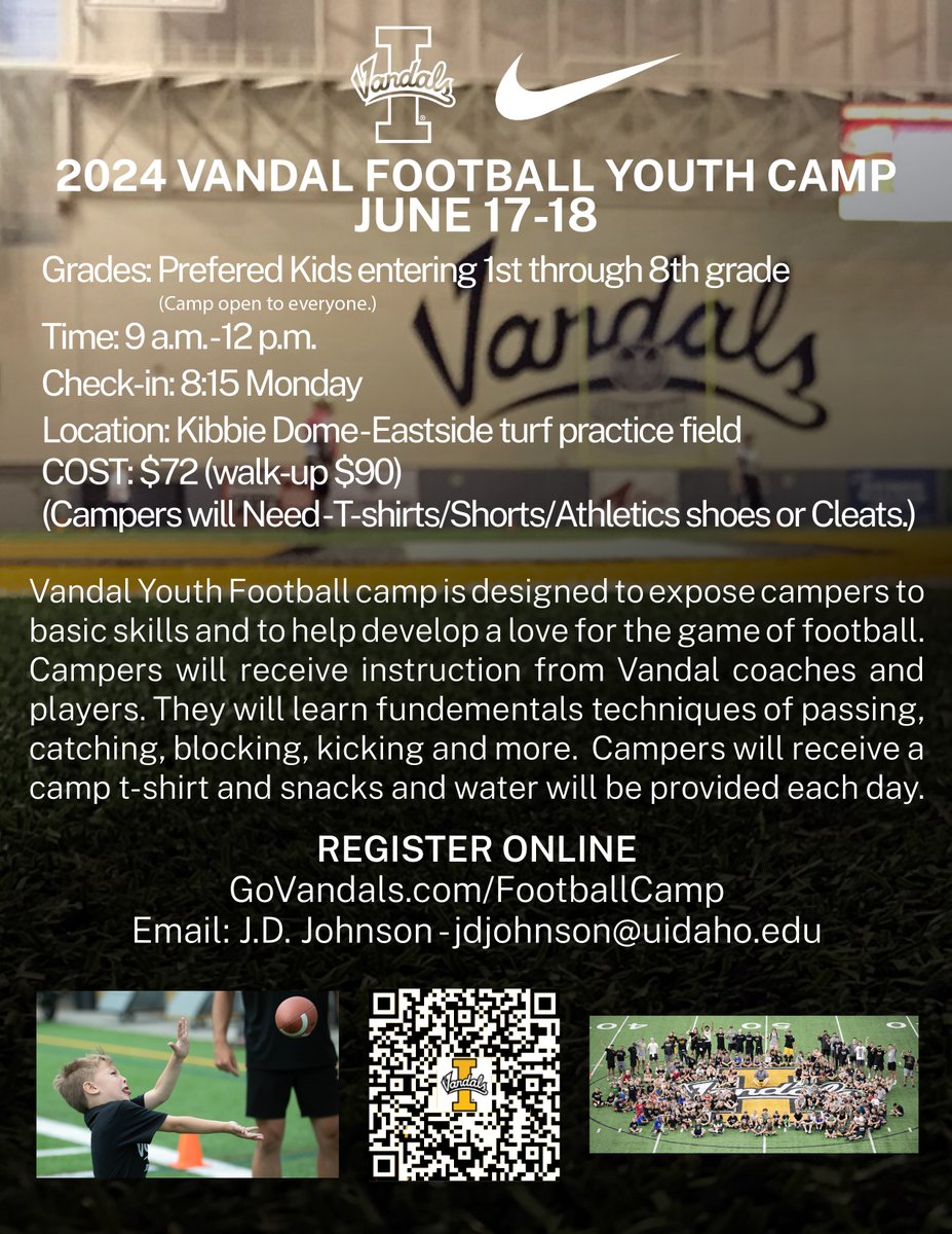 Don't forget about youth camp this summer! 📅: June 17-18 Registration: govandals.com/footballcamp #GoVandals