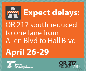 OregonDOT's tweet image. ATTN #Beaverton and #Tigard travelers: Southbound OR 217 will be reduced to one lane from Allen Blvd to Hall Blvd for one weekend, starting 9 p.m. Fri, Apr. 26 through 5 a.m. Mon, Apr. 29. Expect delays. 

Learn more at: hwy217.org #pdxtraffic #217AuxLanes