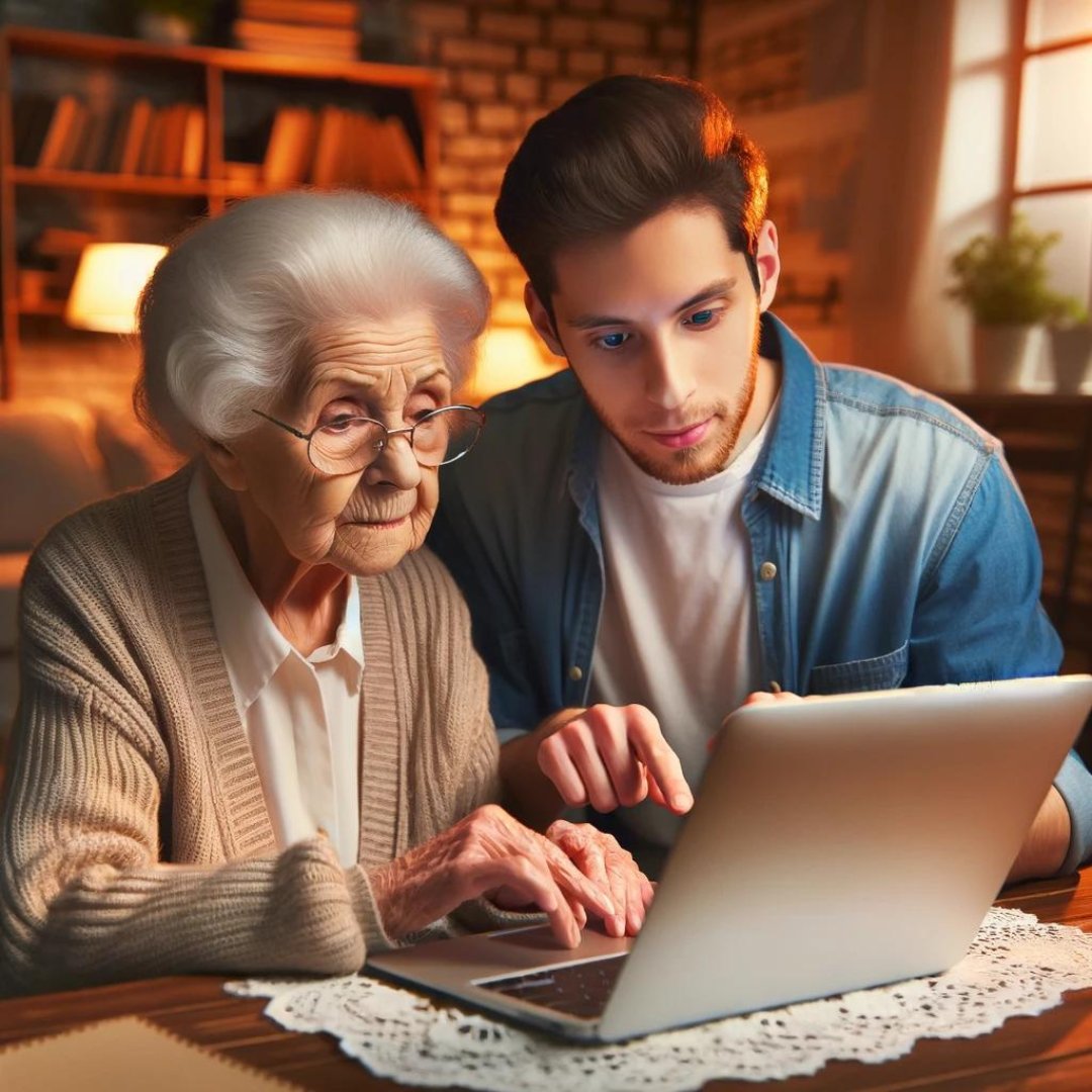 boomernology's tweet image. Seeing families help #olderadults with tech is heartwarming! 🌟 Yet many #seniors remain isolated in the digital age. Don’t let them be left behind. Let’s bridge the #TechDivide together. 🛠️💪 Your support can transform lives! #TechForAll #SeniorSupport #aarp