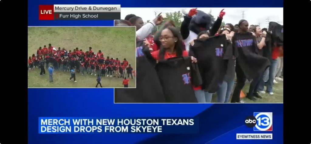 FurrHS's tweet photo. New merch drop today from the Houston Texans. Thank you @abc13houston @HoustonTexans for this memorable experience @EdleaderMoran @HISDCentral #FURR #THEEASTSIDE https://t.co/clLZ2Cb9fd