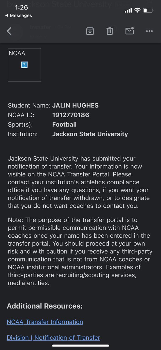 Thank you to the Jackson State community, I’ll forever appreciate everything you guys have done for me over these past 2 years. To my teammates and coaches, I’ll forever remember the memories and bonds we have created! I will be entering the Transfer Portal as a Grad Transfer!