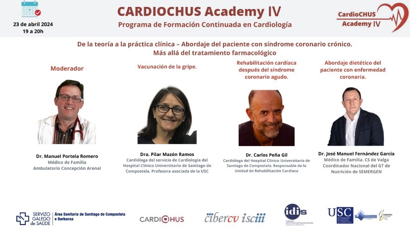 DocMPortela's tweet photo. #CardioCHUS Academy: hoy se ha hablado del seguimiento del paciente coronario crónico: dieta @DocJMFernandez rehabilitación cardiaca @carlospenagil y vacunación de la gripe
La Dra Mazón nos recordó que la💉de la gripe es una recomendación 1A.
https://t.co/dldGwMVBfO https://t.co/m687oqoHL4
