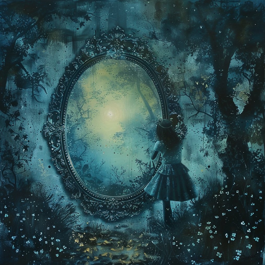 For more beautiful art, see the link in the profile header. #neuralnetwork #art #rarible #mirror #girl #trees #flowers #nft