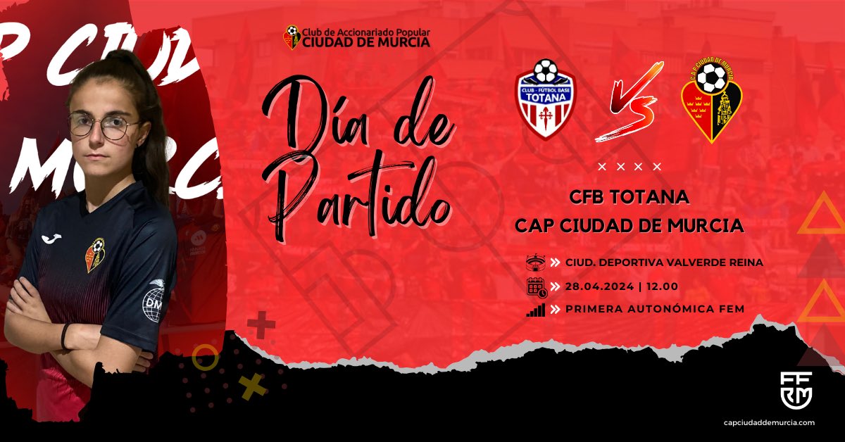 ⚽ 𝗝𝗢𝗥𝗡𝗔𝗗𝗔 𝟭𝟵

🆚 #TOT - #CAP “B”
🏆 #PrimeraAutonómica 
📆 Domingo, 28 de abril 
⏰ 12:00h
🏟️ Totana

#RojinegroEsUnSentimiento |#Ciudad2324 ♥️🖤