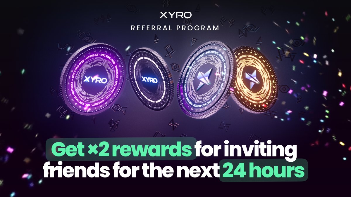 xyro_io's tweet photo. Our Referral Program is Live! ⚡️

• Join 500+ Whitelist NFT winners!
• Earn USDT rewards & a chance to win a PS5!

👾 Claim your welcome prize at https://t.co/GOUeR3UjwV and get double rewards for every friend invited today!

P.S. Follow us on social media & enter gift raffle.