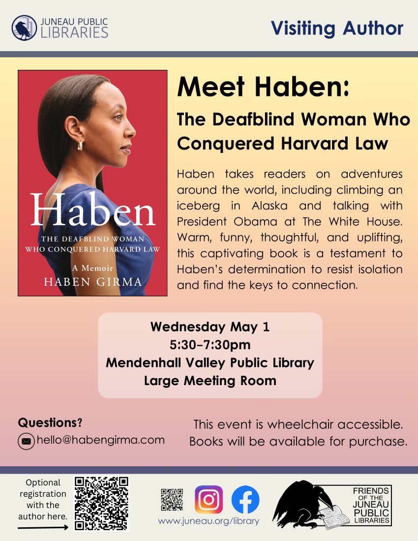 Join us in Juneau, Alaska for a fun conversation on guide dogs, travel, & accessibility at the Mendenhall Valley Public Library on Wednesday, May 1st. Free registration: habengirma.com/2024/03/14/see… #Alaska #Juneau