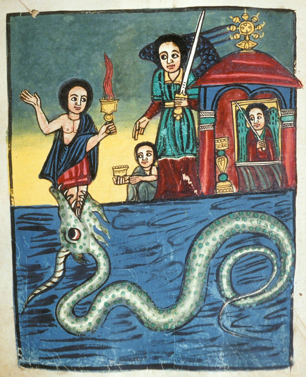 'Bye bye, I'm out of here!' Ethiopia, 18th c. #angel #seasnake #seamonster #torch #africanart