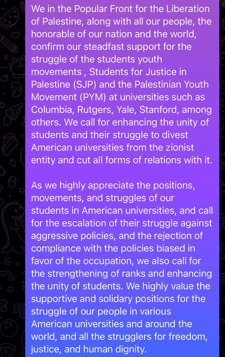 The PFLP’s response to the on-going student encampments on universities across the US